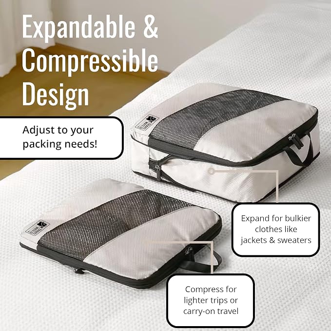 Packing Cubes for Suitcases 6 Set - Expandable Travel Packing Cubes for Luggage with Shoe Bag, Laundry Bag & Toiletry Bag - Lightweight Compression Luggage Organizer Bags for Travel (3 Sizes S/M/L) - Image 6