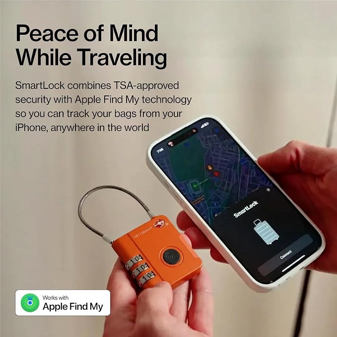 KeySmart SmartLock Tracking Luggage Locks, TSA Locks for Luggage, Combination Lock Compatible with Apple Find My App, Best Travel Essentials, Replaceable Non-Rechargeable Battery (Orange 3 Pack) - Image 4