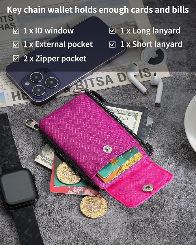 Artpaxy Minimalist Wallet For Mens Womens, Keychain RFID Blocking Zipper Small Wallet with ID Window 2 Lanyards,Water Resistant Travel Cash Card Coin Case Boys Girls - Image 6