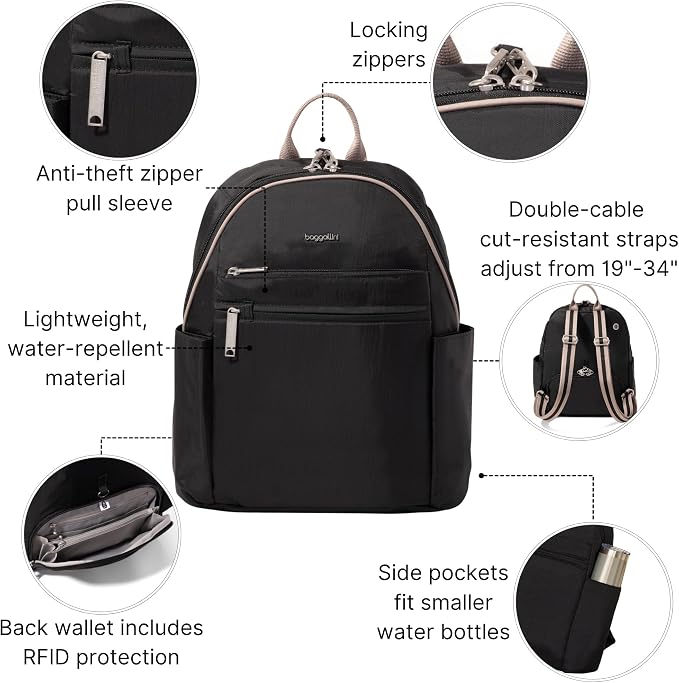 Baggallini Securtex® Anti-theft Vacation Travel Backpack 10x13 Daypack w/Locking Zippers & RFID Wallet Slash-Resistant - Image 3