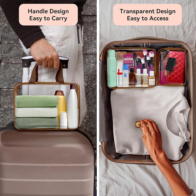 TISRATOK 10 PCS Clear Travel Bags for Toiletries,Clear Makeup Bags（Coffee） | 3 Size plastic clear bags with zipper handbag, TSA approved cosmetic pouch for travel, swimsuit,toy storage bags - Image 4