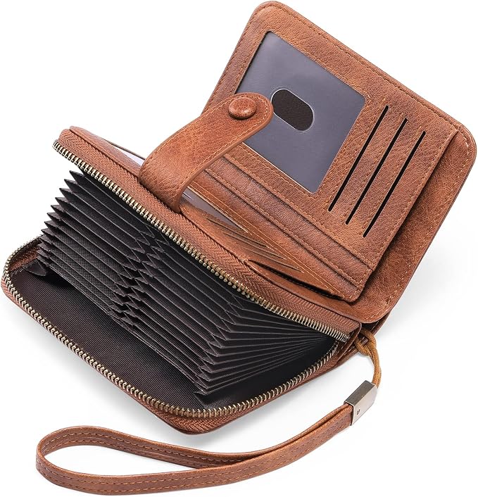 GAEKEAO Leather Credit Card Holder Wallet for Women RFID Blocking Large Capacity Bifold Zipper Card Case Organizer with Wristlet 32 Slots by GAEKEAO