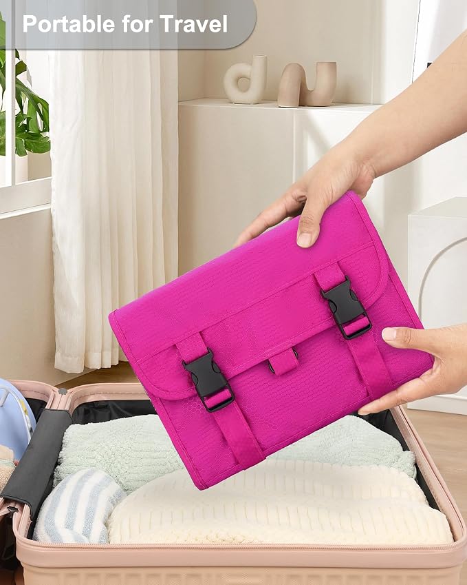 Relavel HangingTravel Toiletry Bag for Women, Large Capacity Toiletries Bag, Travel Essentials Organizer, Hanging Makeup Case for Accessories, Waterproof Bathroom Shower Bag (hot pink) - Image 7