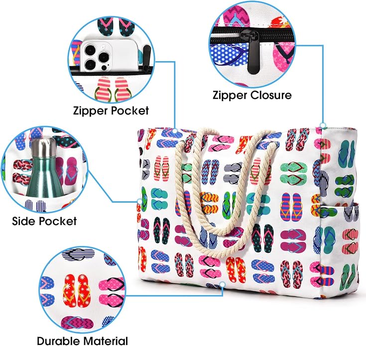 Becokan Beach Bags for Women Large Waterproof Beach Tote Bag Zipper Beach Bags Waterproof Sandproof Swim Pool Bag Large Tote - Image 4