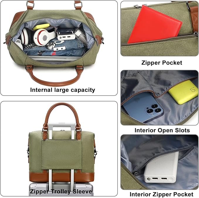 Bluboon Travel Tote Bags with Zipper Ladies Canvas Bag Weekender Overnight Bag for Women Carry on Duffel Bag Trolley Sleeve - Image 5