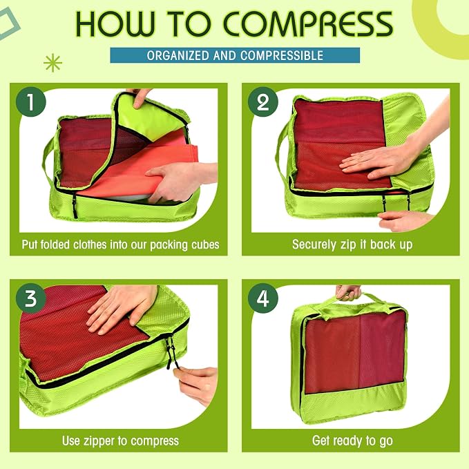 5 Pcs Packing Cubes for Suitcase Large Travel Cubes Carry on Luggage Organizer Bags for Clothes Accessories(Mixed,Green) - Image 5