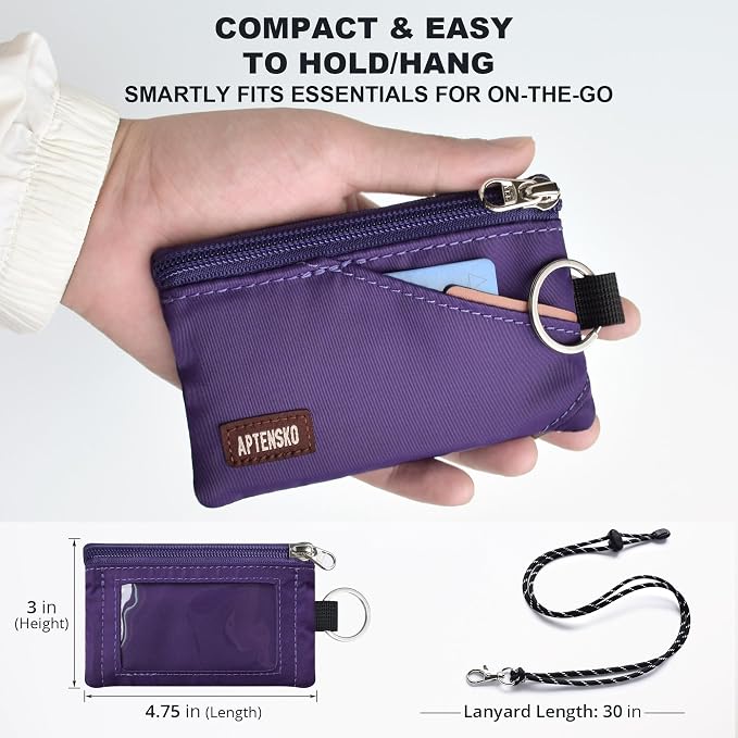 RFID Blocking Travel Wallet with Adjustable Lanyard, Small Nylon Zipper Pouch and Badge Holder for ID, Credit Cards, Cash, Keys, Commuters (Deep Purple) - Image 4