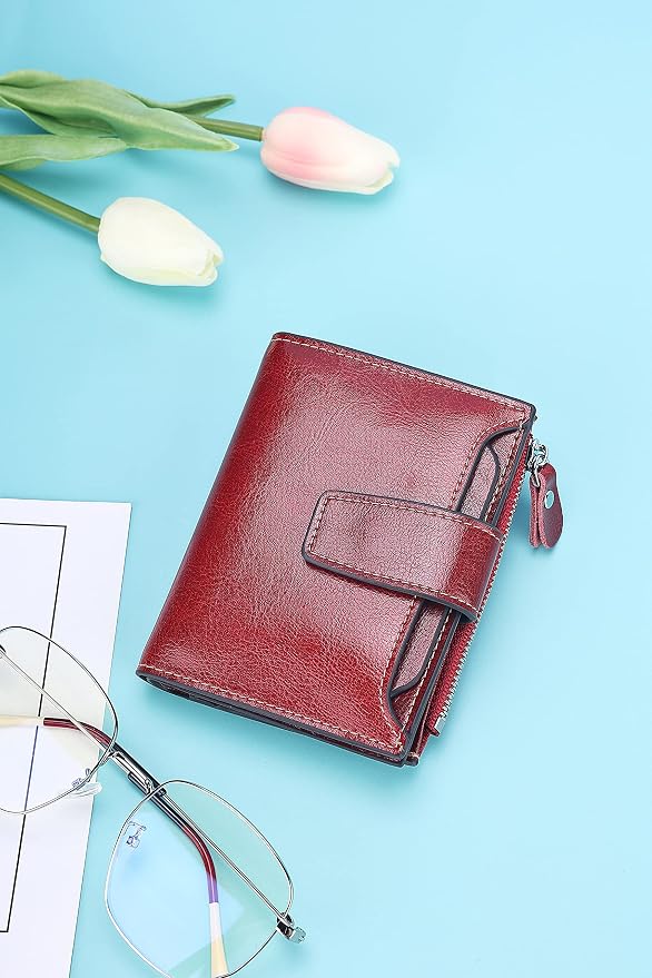 Small Compact Women Wallet RFID Blocking Genuine Leather Bifold Purse with ID Windows - Image 6
