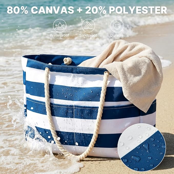 G4Free Canvas Beach Tote Bag Waterproof Sandproof, Large Pool Swim Bag | Foldable Tote for Women, for Travel Grocery Daily - Image 7