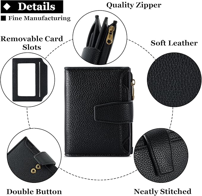 Small Wallet Women RFID Blocking Soft Leather Bifold Compact Card Holder Wallet for Women with Zipper Coin Pocket 4 ID Window - Image 5