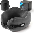 Neck Pillow Travel Pillow - 100% Pure Memory Foam Airplane Pillow with Adjustable Clasp & Removable Cover, Portable Travel Essentials for Long Flights, Car & Office (Dark Gray) by PEUJEW