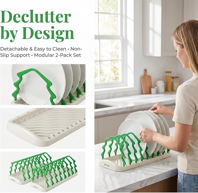 2 Pack Adjustable Plate Organizer for Cabinet, Vertical Dish Organizer | Space-Saving Kitchen Cabinet Storage for Plates, Bowls & Seasoning Packets, Adjustable Dividers for Small Kitchens & RVs - Image 7