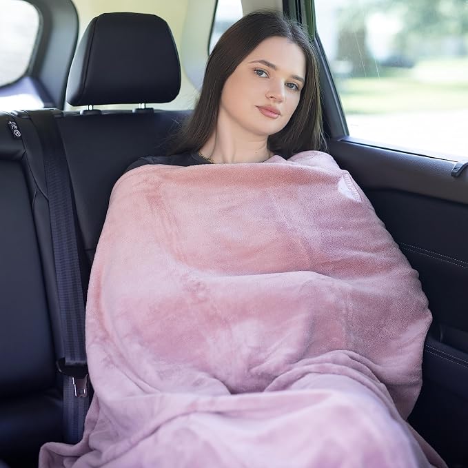 BlueHills Premium Soft Long Travel Blanket Pillow Combo – Dusty Rose Pink | Long 70x48 Travel Blanket Pillow 2 in 1, Soft Pillowcase, Backpack Clip, Compact & Portable, Large Throw Traveling Essentials - Image 4