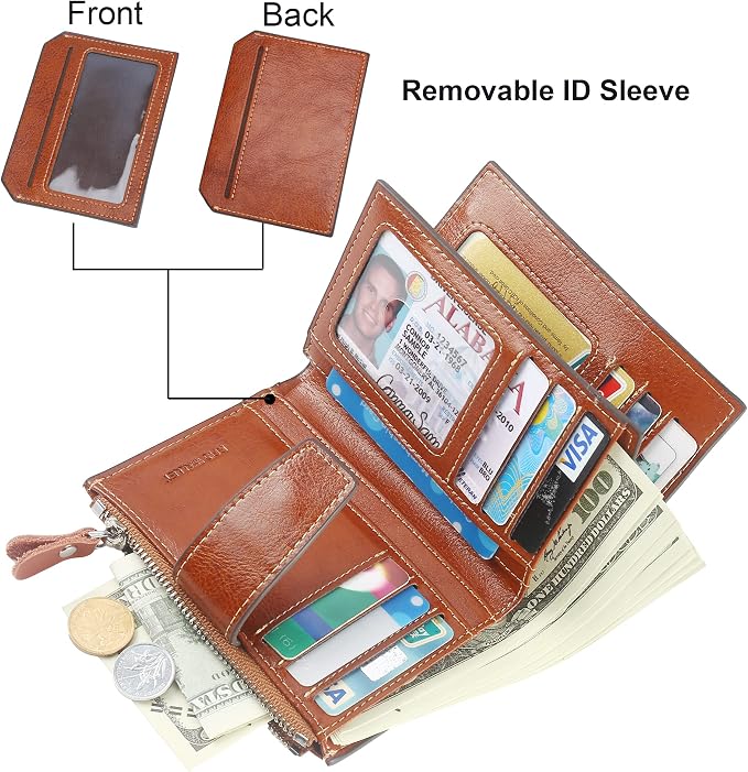 Small Compact Women Wallet RFID Blocking Genuine Leather Bifold Purse with ID Windows - Image 2