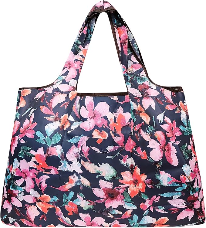 allydrew Large Foldable Tote Nylon Reusable Grocery Bags, Tropical Flowers - Image 4