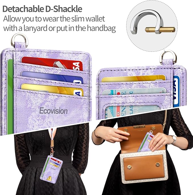 Slim Minimalist Front Pocket Wallet, RFID Blocking Credit Card Holder Wallet with Detachable D-Shackle for Men Women - Image 3