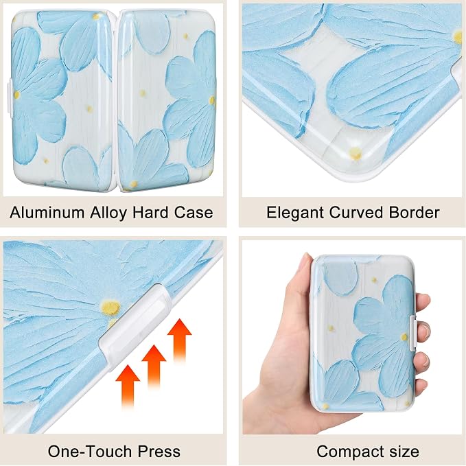 Mini RFID Aluminum Wallet Credit Cards Holder Business Card Case Metal ID Case for Men Women(Cerulean Flower) - Image 3