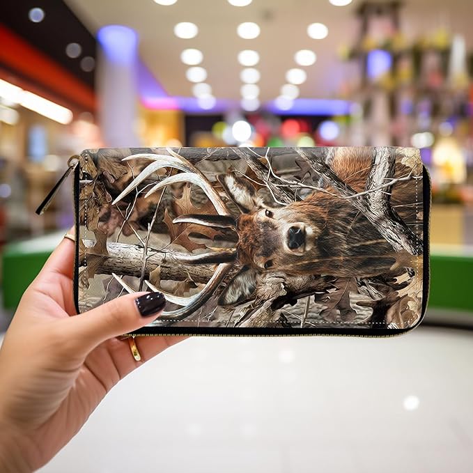 Wallet,Leather Long Wallet Suitable For Ladies And Teenagers - Detachable Wristband + RFID Travel Wallet With Card Slot - Camo Forest Deer - Image 4