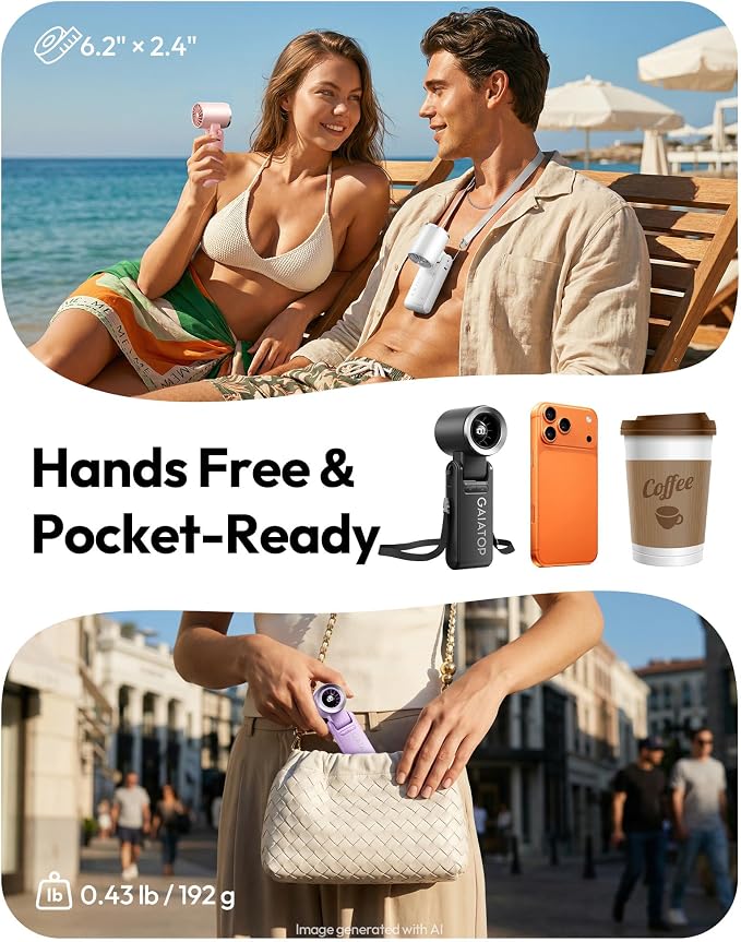 Gaiatop Portable Handheld Turbo Fan, 15 Hrs Cooling, 180° Foldable 4-in-1 Hand Held Fans, 6-Speed (1-100) Personal Mini Handheld Fans, Small Portable Fan for Travel Working Outdoor, Women Gifts Purple - Image 3