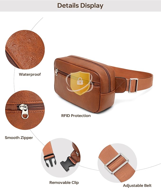 RFID Blocking Waist Packs Anti Theft Crossbody Bags for Women Travel Fanny Pack Cross Body for Woman Chest Bag - Brown - Image 4
