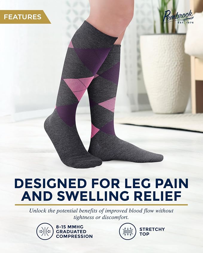 Pembrook® Bamboo Viscose Light Compression Socks - 3 Pairs | 8-15 mmhg Compression Socks | Knee High Comfort Support Socks - Image 3