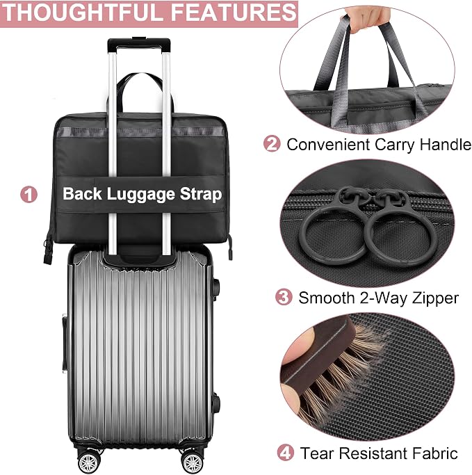 VS VOGSHOW Hanging Suitcase Organizer, 5 in 1 Foldable Travel Storage Bag for Women, Portable Packing Cube Closet with Compartments for Clothes (Black) - Image 4
