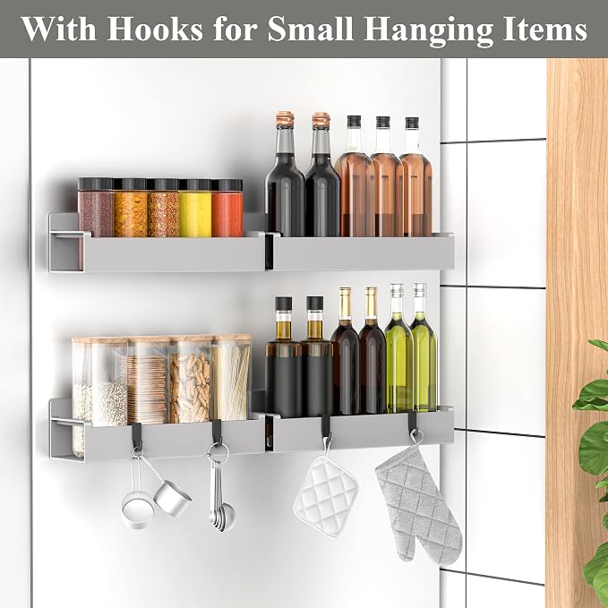 HuggieGems 4 Pack Magnetic Spice Rack Organizer for Refrigerator and Oven, Light Grey Fridge Organizers and Storage for Kitchen - Image 2