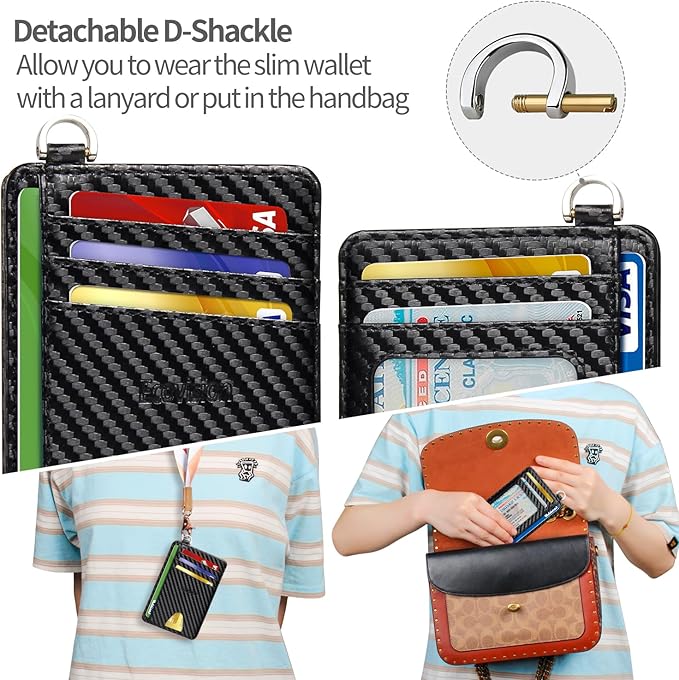 Slim Minimalist Front Pocket Wallet, RFID Blocking Credit Card Holder Wallet with Detachable D-Shackle for Men Women - Image 5