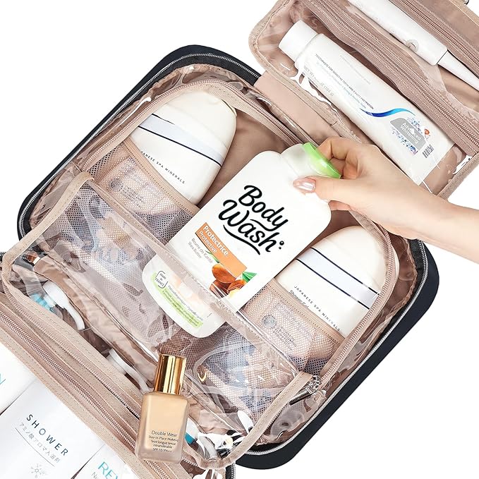 NISHEL Travel Toiletry Bag for women, Portable Hanging Organizer for Family-Sized Shampoo, Conditioner, Brushes Set, Makeup Accessories, Extra Large Size, Black | for FamilySized Shampoo, Conditioner, Brushes Set, makeup Accessories, Extra Large Size, ... - Image 6