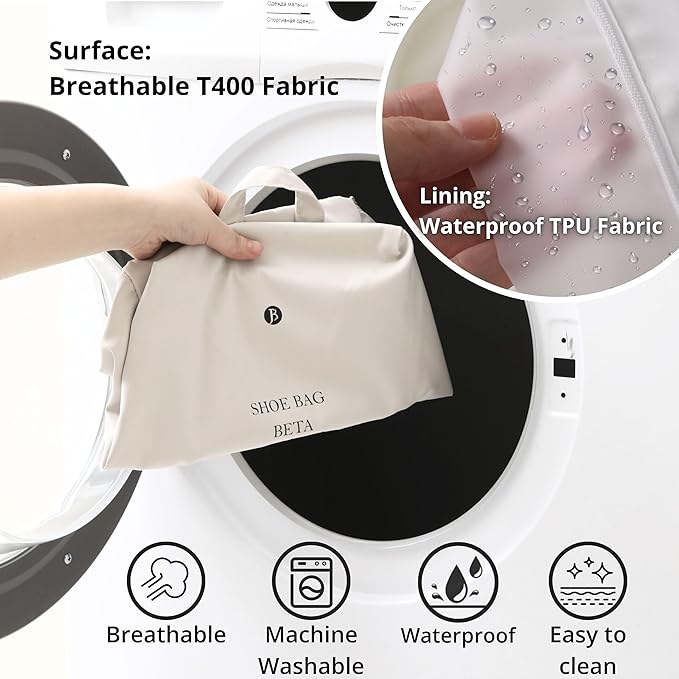 tianzong Shoe Bags for Travel, Waterproof Shoe Storage Organizer with Zipper for Men and Women (3 Piece, Beige + Grey + Pink) - Image 2