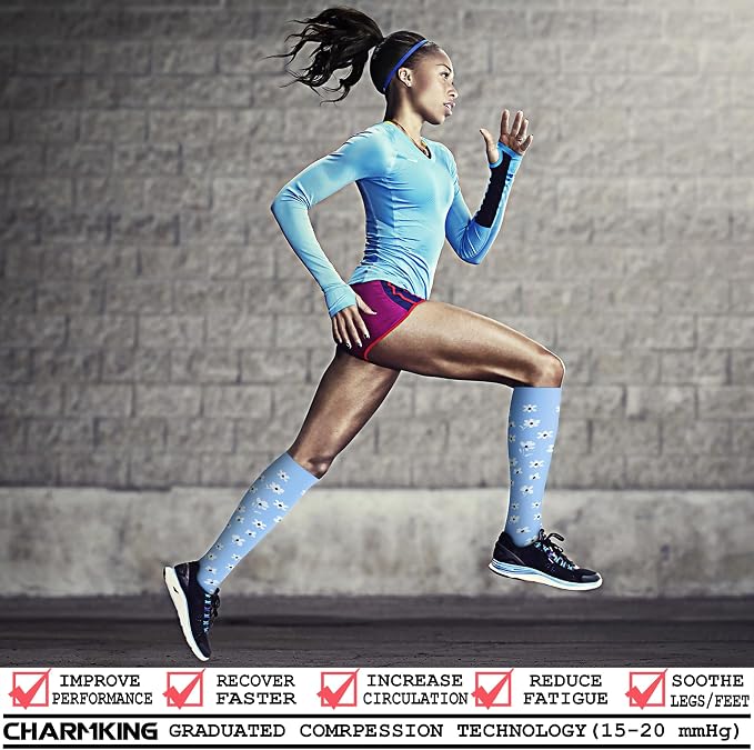 CHARMKING Compression Socks for Women & Men Circulation (8 Pairs) 15-20 mmHg Best Calf Socks Support for Athletic Cycling - Image 2