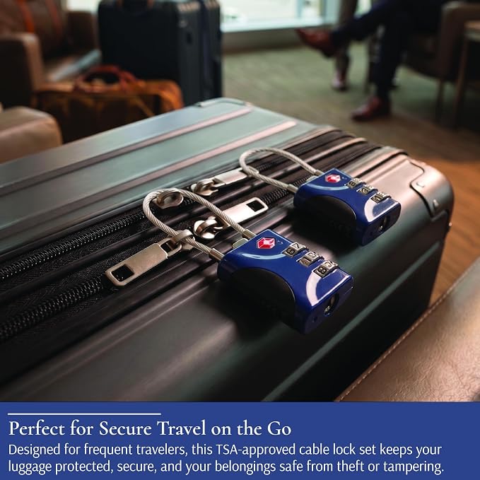 Brookstone Cable Luggage Locks, 2 Pack, TSA Approved, Resettable | 3-Digit Combination Lets You Set Your Own Code, Slim Design Threads Through Zippers or Straps, Great for Bags - Image 6