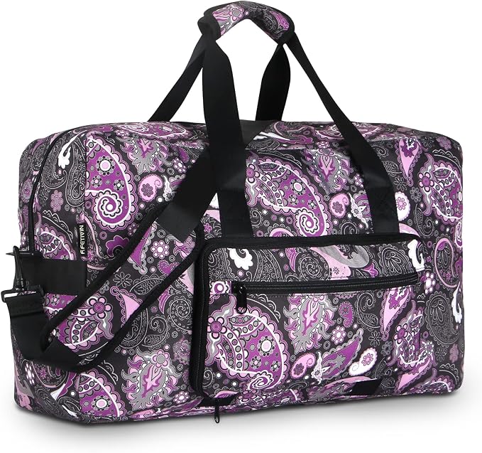 F.FETIVIN Weekender Bag Carry On Travel Duffle Medium Overnight Bag for Women(Purple Paisley) by FFETIVIN
