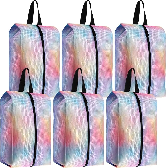 6 Pcs Travel Shoe Bags with Zipper Nylon Portable Waterproof Suitcase Shoe Organizer Packing for Golf(L,Watercolor) by Bulyoou