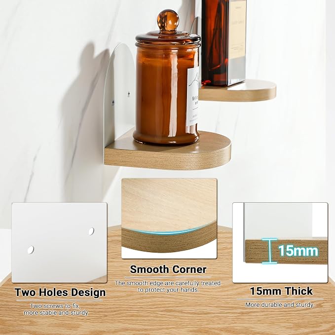 SAYAYO Small Floating Shelves for Wall Storage, 4 x 4 Inch Mini Shelf | Wall Shelves for Bedroom Decor, Display Wood Shelf Organizer with White Base for Living Room, Office, Balcony, 4 PCS - Image 5