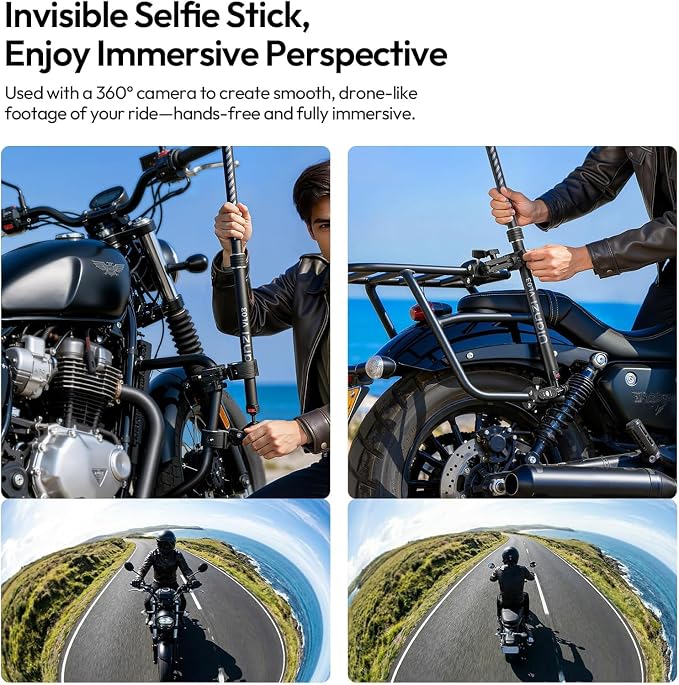 ULANZI VL03 40in Invisible Selfie Stick Motorcycle Bike Mount Kit | for Insta360 X5 X4 X3/DJI Osmo 360, 40in Adjustable, Quick-Release, for GoPro DJI Insta360 Action Cameras Clamp Mount - Image 4