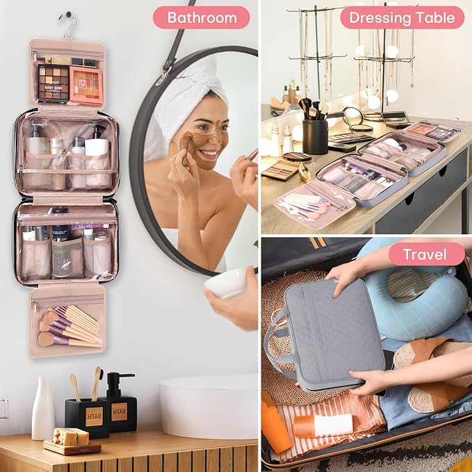 HXLGMD Travel Size Toiletry Bag for Women, Portable Cosmetic Bag with Hanging Hook, Travel Essentials Water-resistant Makeup Organizer for Accessories, Shampoo, Full-size Container, Toiletries - Image 8