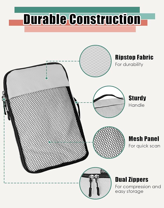 WTREE 4-Piece Packing Cubes Travel Accessories Set for Suitcases - Luggage Organizer Bags with Double Zipper - Mesh Top - Small/Medium/Large/Slim - Beige - Image 6