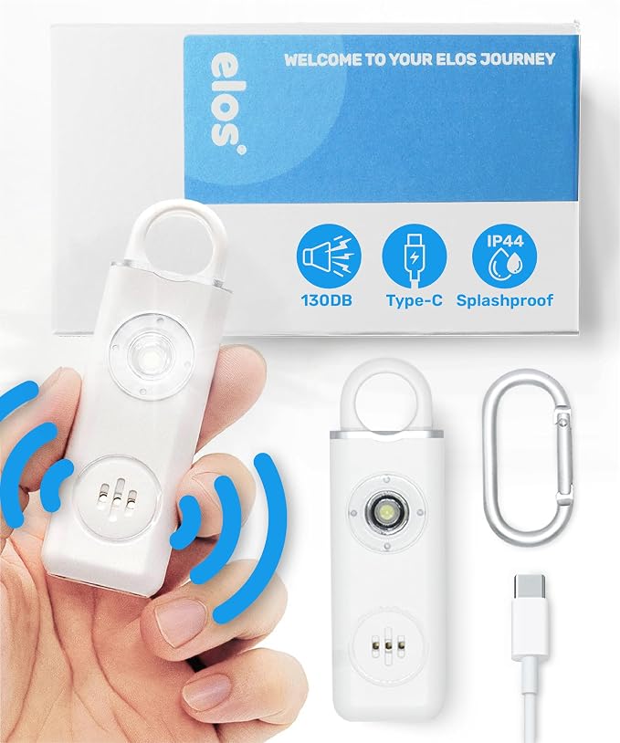 Personal Safety Alarm for Women, Men, & Kids Personal Alarm - Travel Safe and Waterproof Self Defense - Women Self Defense Keychain, Loud, Strobe Light (Milky White) by ElosSkateboards
