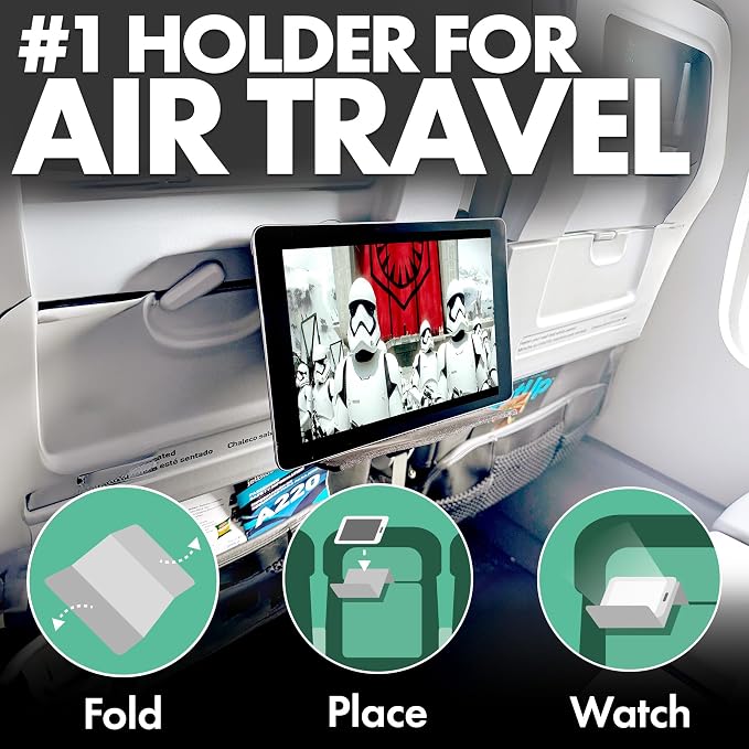 Airplane Phone Holder, Flexible Airplane Tablet Holder Travel | Extra Large 12 in x 7 in, Matte Black, Foldable Design, Fit Ipad, Kindle, Folding Cellphone Stand for Desk, Bed, Treadmill - Image 2