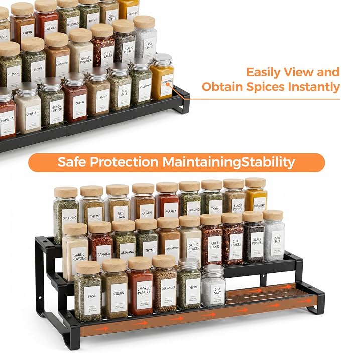 Spice Rack Organizer for Cabinet, 3-Tier Expandable 14.37"–26.02" Seasoning Organizer Shelf – Sturdy Metal Spicy Shelf for Jar & Bottle Storage in Kitchen Cabinet & Pantry, Black - Image 5