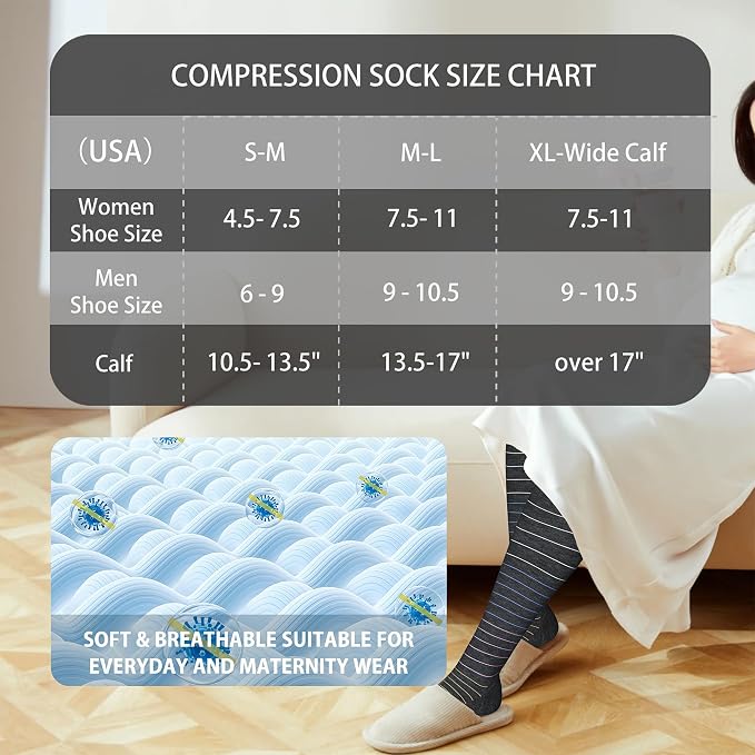 LEVSOX Cotton Compression Socks for Women&Men 20-30mmHg Knee High Cute Support Sock for Nurses Pregnancy Travel - Image 6