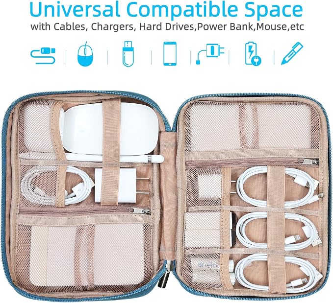 NISHEL Travel Cord Organizer, Electronic Cable Accessories Storage Bag | Bag for chargers, cables, phones, hard drives, USB devices and SD cards, ideal for travel and daily use, Lake-Blue - Image 2