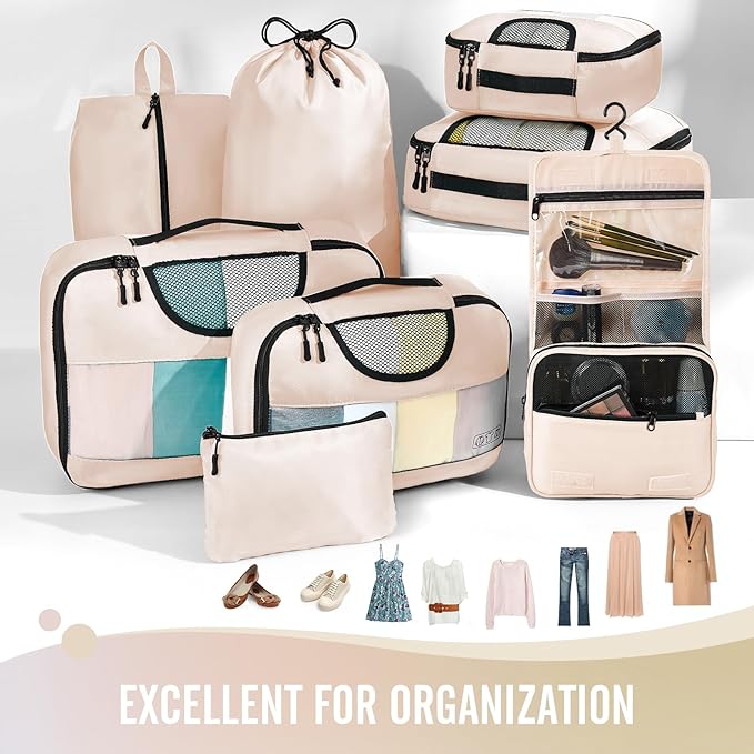 Veken 8 Set Packing Cubes for Travel Essentials, Suitcase Organizer Bags in 4 Sizes, Carry-On Luggage Accessories with Laundry Bag, Airplane Must Have, Gifts for Women Men - Image 2