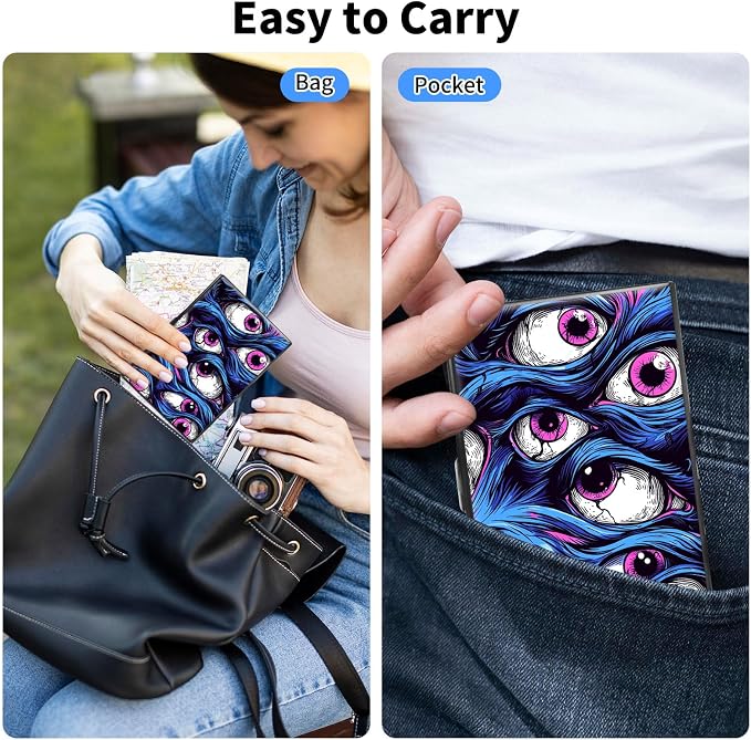 Metal Wallet,Credit Card Holder for Women Men,RFID Blocking Card Holder Mini Slim Aluminum Wallet ID Case Hard Case Business Card Holder Case,Funny Blue Eyes - Image 4