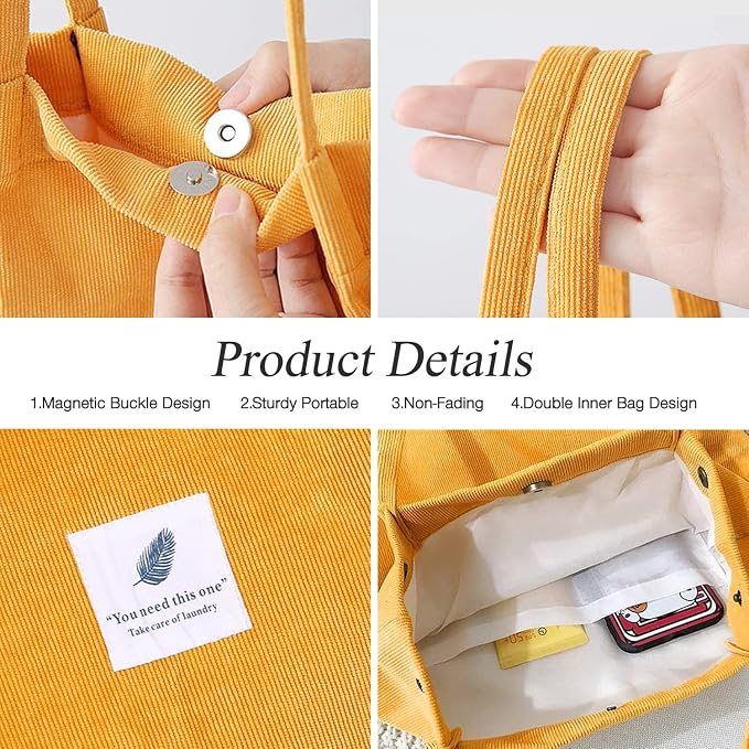 LHMTQVK Corduroy Tote Bags for Women, Large Capacity Tote Purse Reusable Grocery Shoulder Bag with Inner Pockets - Image 2