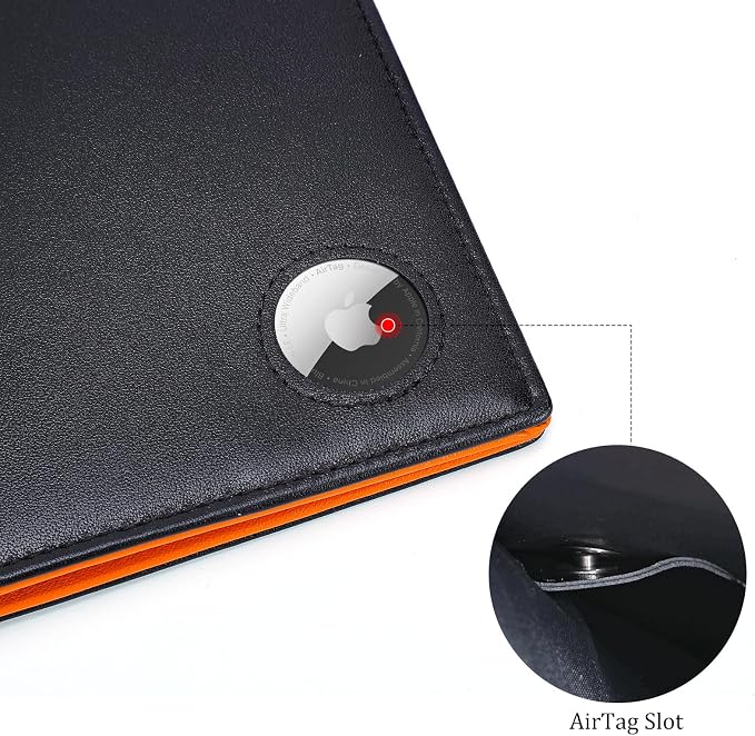 Polare Leather AirTag Passport Holder RFID Blocking Travel Bifold Wallet | Luxury Napa Cowhide Leather, AirTag Slot, Vintage Passport Cover Case, International Travel Wallet, Black/Brown - Image 5