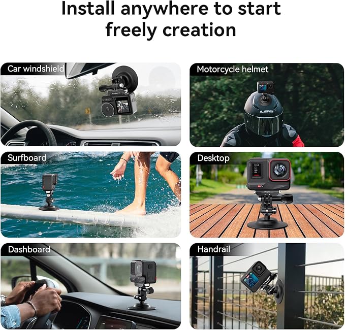 Adhesive Ball Joint Mount 360° Rotation for Action Camera, Compatible with GoPro Hero 13 12 11 Insta360 DJI Osmo Action, Adjustable Bracket for Motorcycle Helmet, Auto Windshield, Surfboard Mounting - Image 5
