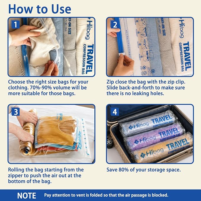 Compression Bags for Travel Essentials, Roll Up Bags No Vacuum Needed | for Cruise Flight, Extra Thick, Luggage Size Carry-on Suitcase Backpack, Waterproof - Image 6