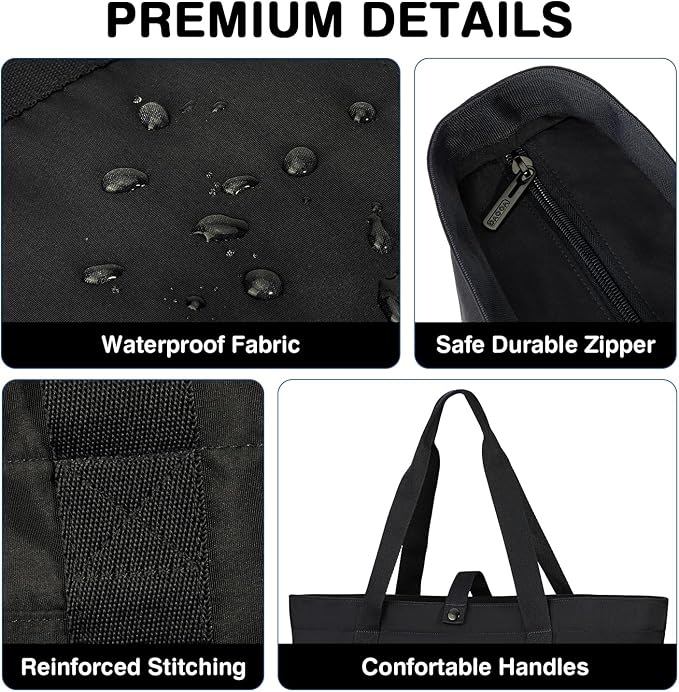 Voova Large Canvas Tote Bag for Women with Shoulder Strap, Black | 13-inch laptop compartment and multiple pockets in a roomy crossbody tote for work, travel, school or shopping - Image 6